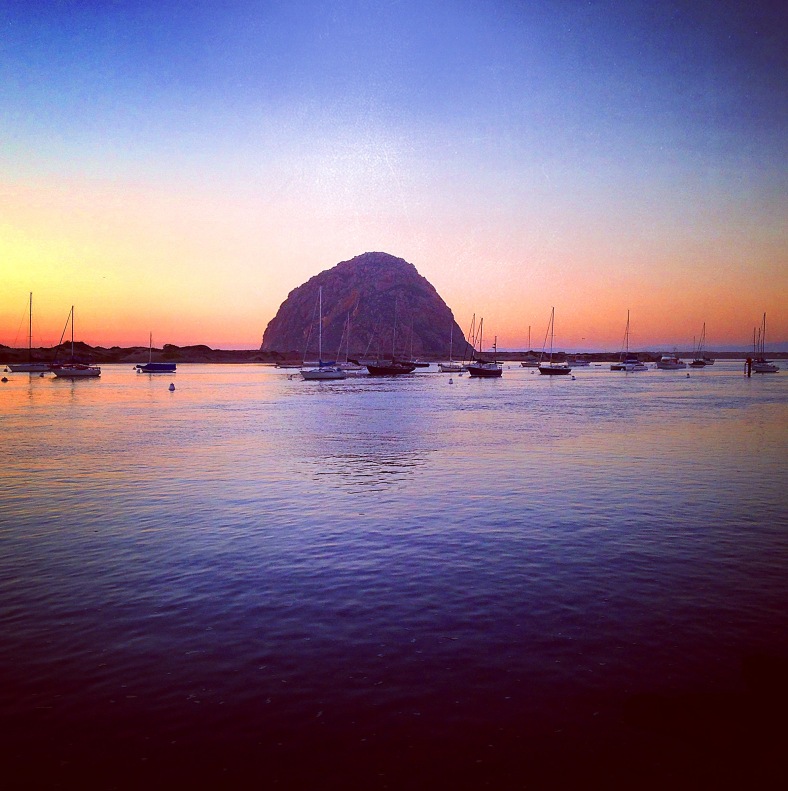Seascape photography of a sunset on Morro Rock.